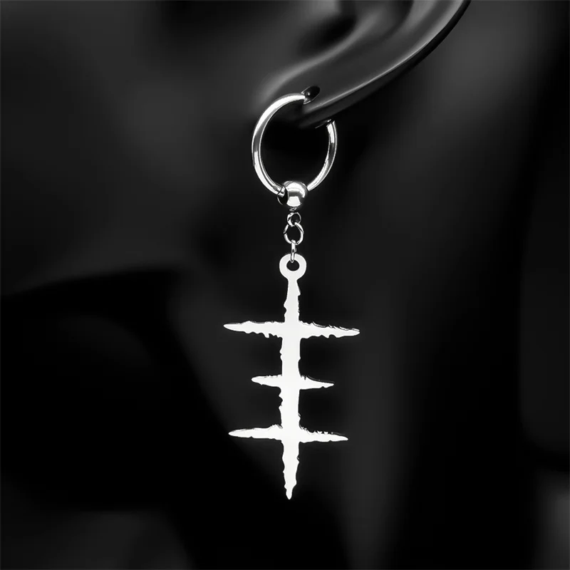 Punk Psychic TV Stainless Steel Long Necklace Earrings Set for Women Men Silver Color Cross Jewelry Set Party Jewelry Gift