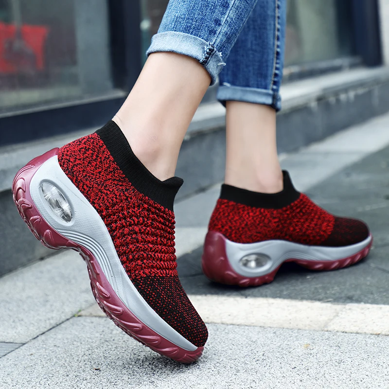 Women Platform Sneakers Woman Casual Shoes Cushion Sneakers Ladies Comfortable Low Top Sock Sneakers Non-slip Walking Shoes