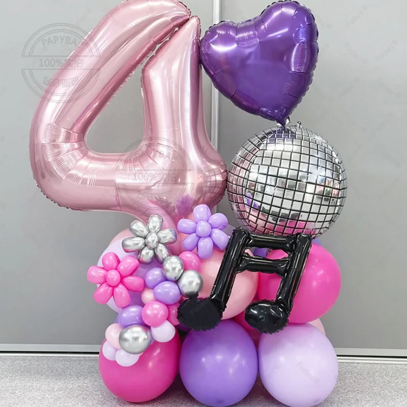 41-teiliges Musiknoten-Liebes-Disco-Ballon-Set Rosa Zahlen-Geburtstagsballons Musik-Themen-Party-Dekoration Geburtstagsüberraschungsgeschenk