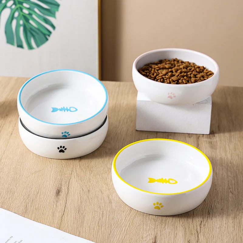 Pet Supplies Ceramics Food Water Cat And Dog Bowls To Protect The Cervical Spine And Prevent Tipping Over