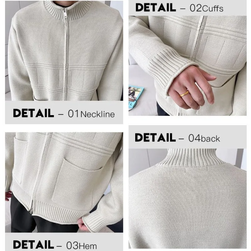 Autumn and Winter Cardigan Knitted Jacket Men's Clothing Simple Loose Casual Stand-up Collar Sweater Tops