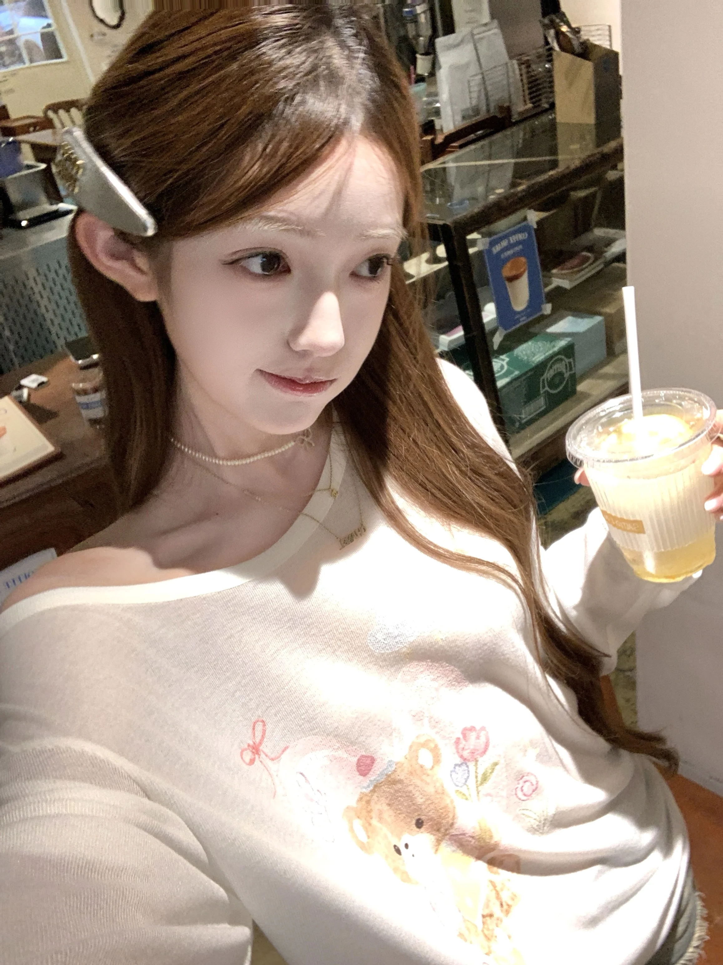 Acaine Heart Bear Short Loose Cover up Long Sleeve Women's T-Shirt Summer Sweet Print Drawstring Cute Style Ruffle Hem