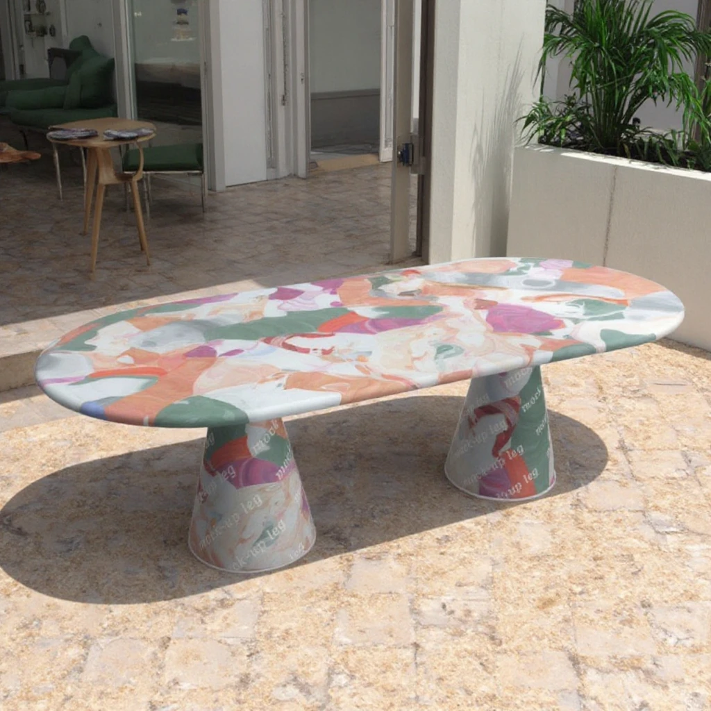 ！@Custom Large Modern Design Dining Table Hand Painted for Family Meals Fully Customizable Sizes Enhances Office Dining Room