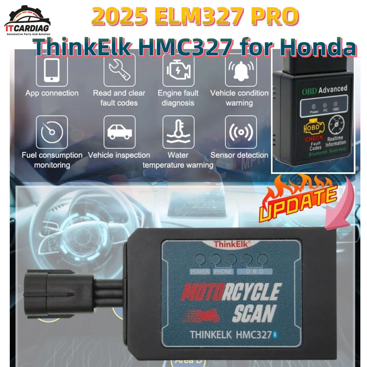 

ThinkElk HMC327 for Honda Motorcycle Bluetooth OBD2 Code Reader Scanner E-F-I Motorcycle Fault Diagnosis UPDATE of ELM327