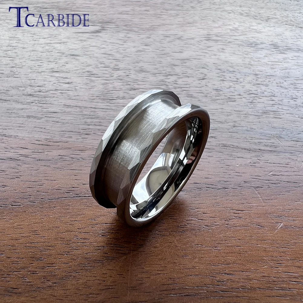 Wholesale Dropshipping 8mm Tungsten Blanks Hammer Empty Ring 5.0 Groove Domed Brushed Finish Free Shipping To All Of The World