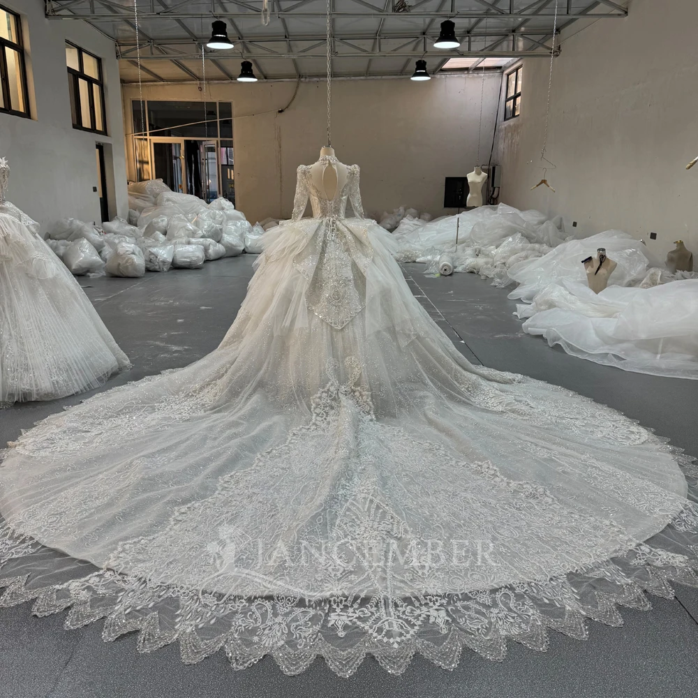 elegant wedding dresses pinterest Bateau A-Line Long Sleeves High Neck Ruffles Tulle Elegant Wedding Dre –  Musebridals main image 1