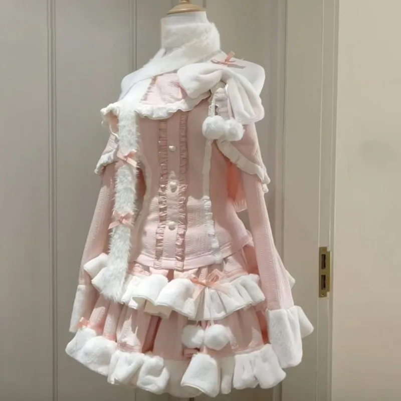 Sweet Girl with Girl with Pink Soft Girl Style One-shoulder Splicing Top Cake Skirt Two-piece Set