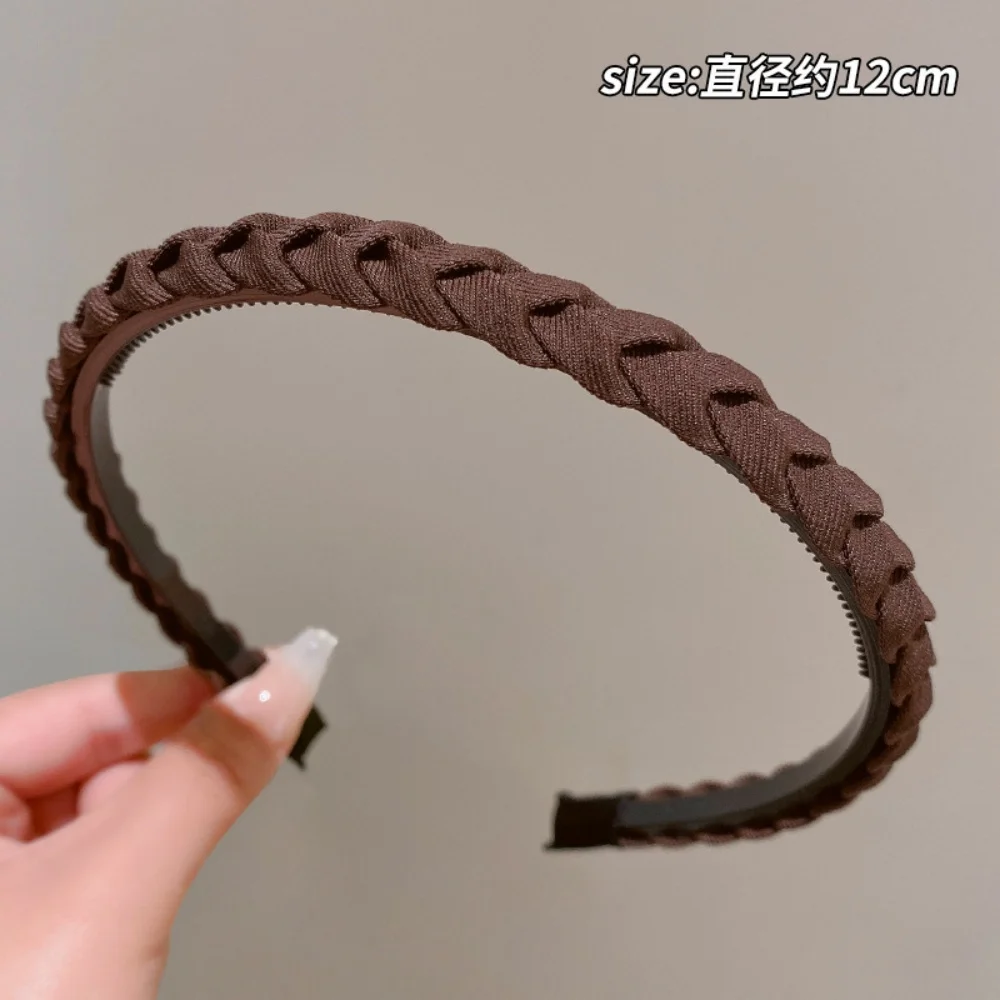 Geflochtenes Stoff-Stirnband, Einfarbiges Dünnes Haarband, Doppelter Böhmischer Rutschfester Haarreif, Haar-Accessoires für Mädchen – Detail 9