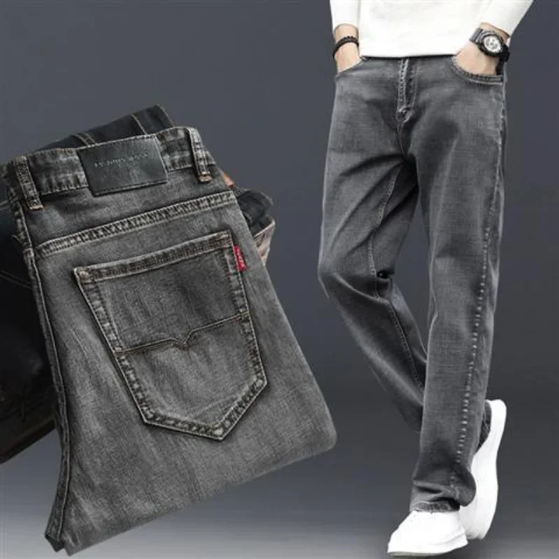 Trousers Work Wear Jeans For Men Elastic Male Cowboy Pants Stretch Straight 2024 Trend Soft Harajuku Comfortable Fashion Denim