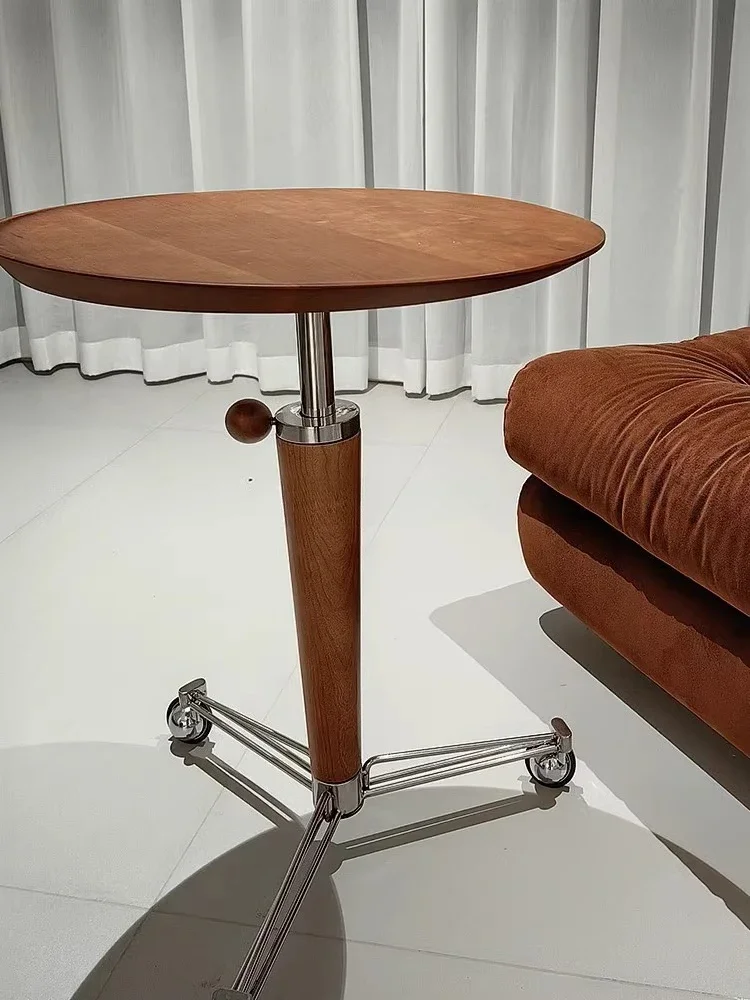 Modern simple liftable round table negotiation coffee table retro movable sofa bay window corner table