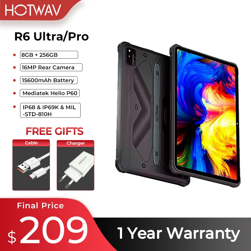 HOTWAV-R6 برو الترا أندرويد اللوحي ، الإصدار العالمي ، 15600mAh ، 10.1 "HD + ، 10.4" FHD + ، 8 + 128GB ، 8 + 256GB ، كاميرا 16MP ، أجهزة الكمبيوتر اللوحية