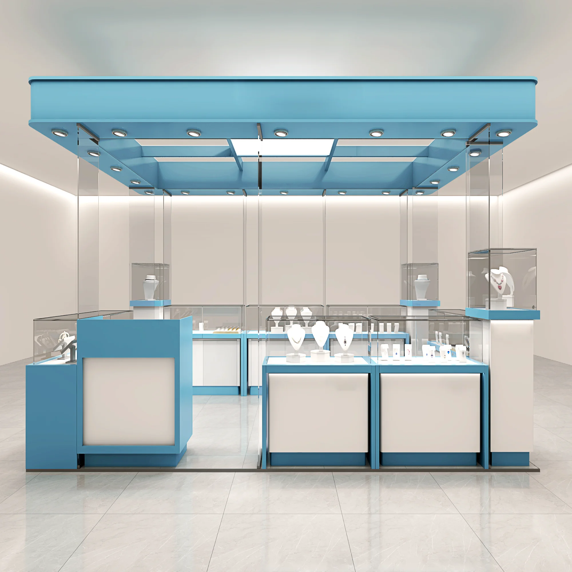 High-end Jewelry Display Cabinet showcase Glass Jewellery Shop Showcase Counter Design with LED Light for Mall Jewelry Kiosks