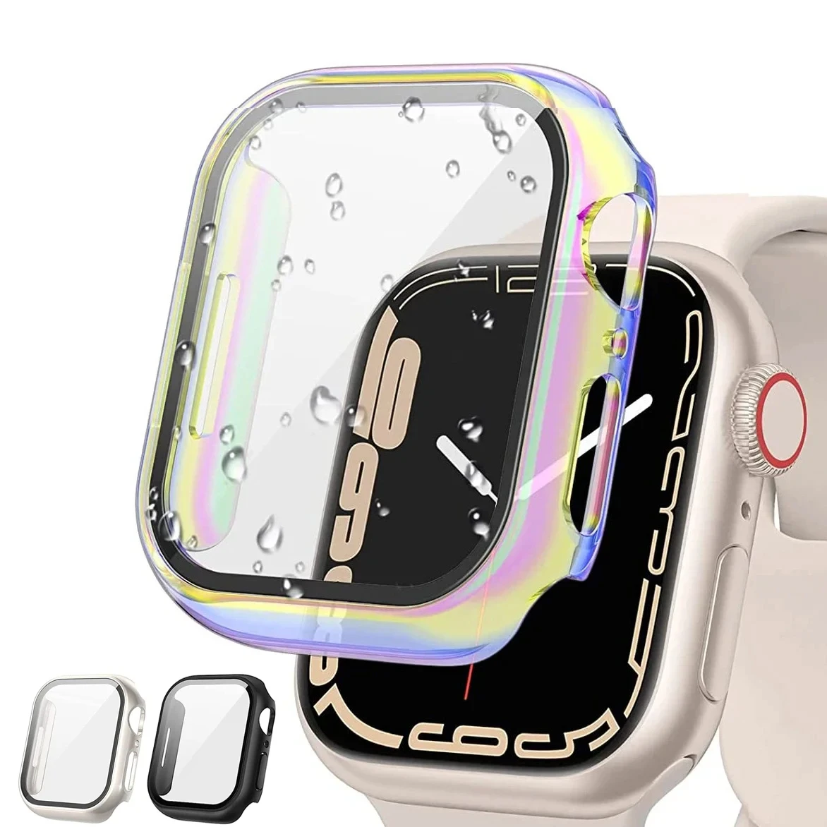 PC Colorful Watch Case Built-in Tempered Glass for Apple Watch 45mm 40mm 44mm 41mm IWatch Series 9 8 7 6 SE 5 Coverage Cover