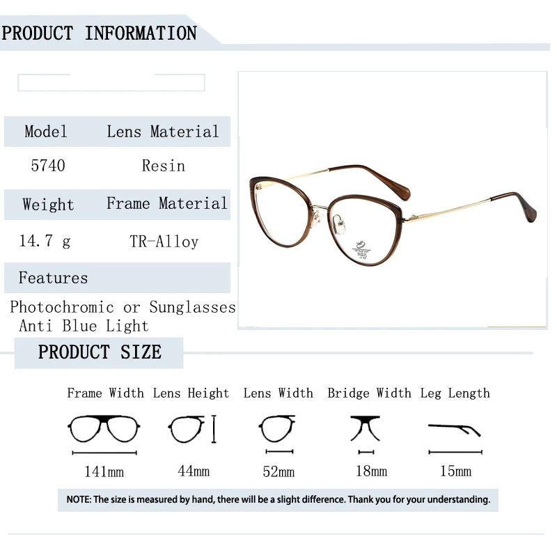 Neue Mode Marke Design Damen Cat Eye TR Legierung Rahmen Anti Blau Licht Rezept Benutzerdefinierte Myopie Gläser Photochrome 0 bis 600 – Detail 5