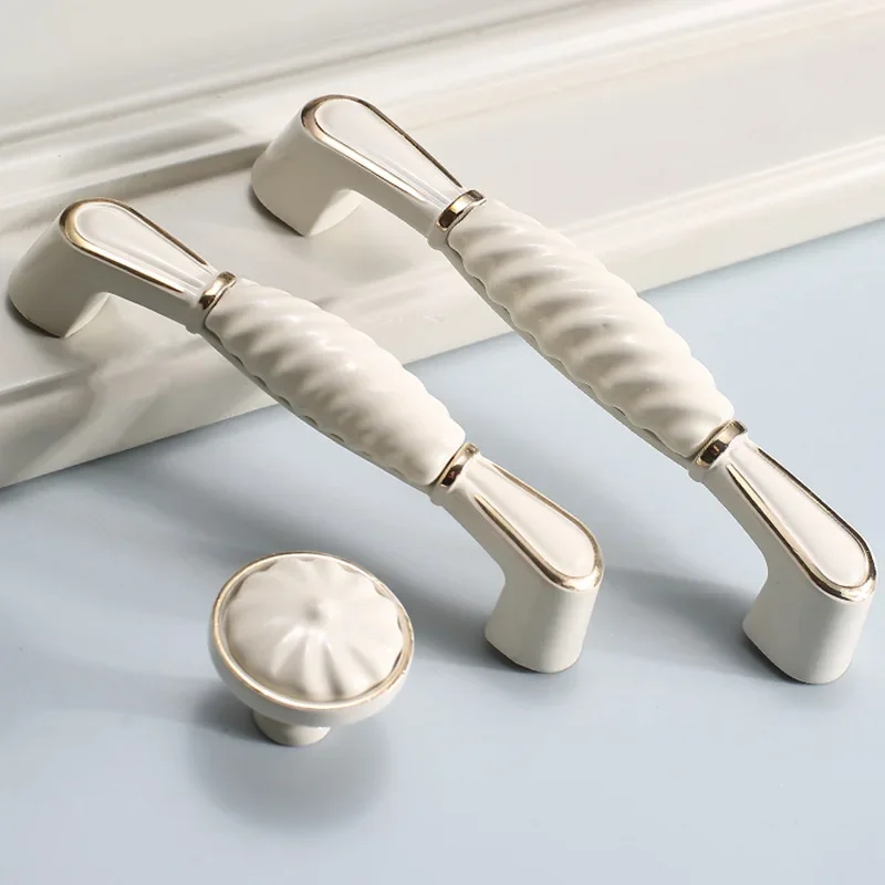 European Ceramic Handle White Cabinet Door Modern Simple High-grade Cabinet Door Drawer Shoes Cabinet Handle Single Hole