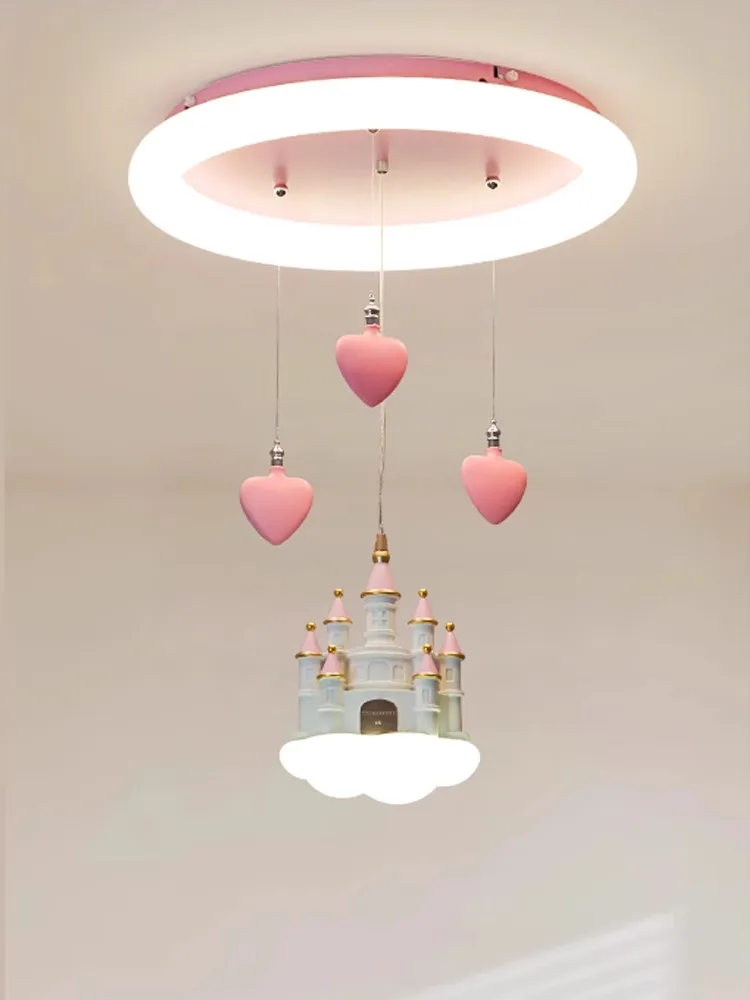 Children\'s Room Chandelier Girl Bedroom Light Creative Cartoon Pink Girl Heart Castle Love Light Girl Princess Room Light