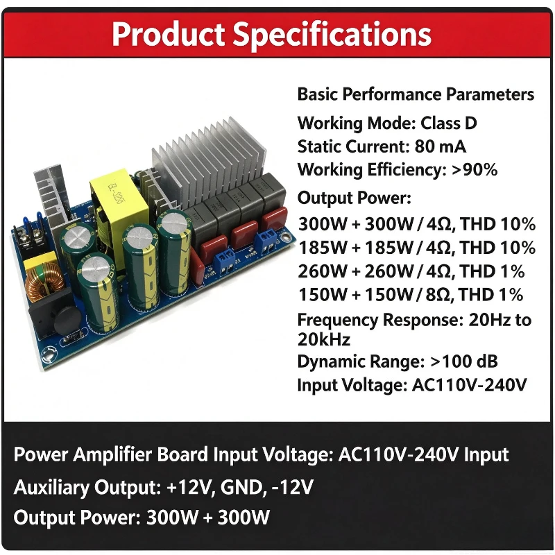 TPA3255 chip,Audiophile grade HIFI digital power amplifier board module, Class D high-power 2.0 two-channel stereo 300W*2