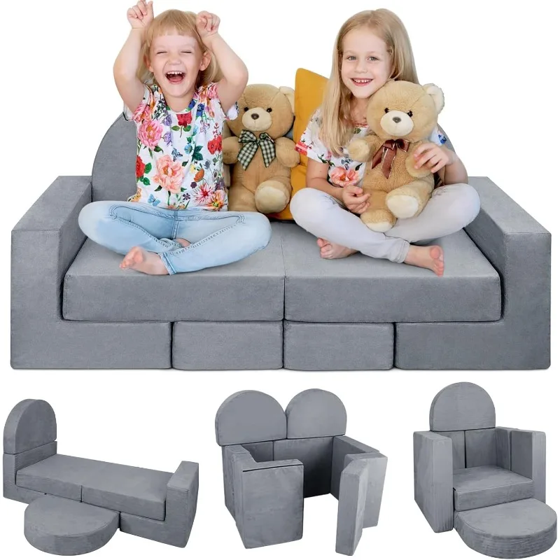 Modular Toddler Foam Sofa, 7PCS Kids Play Couch for Playroom Bedroom, Child Nugget Couch Furniture for Teens