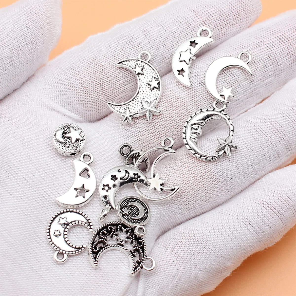 12pcs Antique Silver Color Moon Stars Charms Collection For DIY Jewelry Making, 12 Styles, 1 of Each