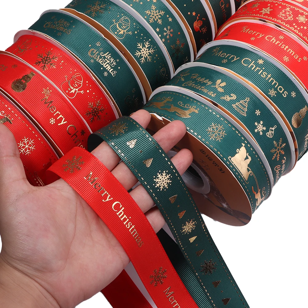 50 Yards 25mm Weihnachtsband, goldbedrucktes Polyesterband für Hochzeits- und Weihnachtsdekoration, Geschenkverpackungsband, Großhandel – Detail 4
