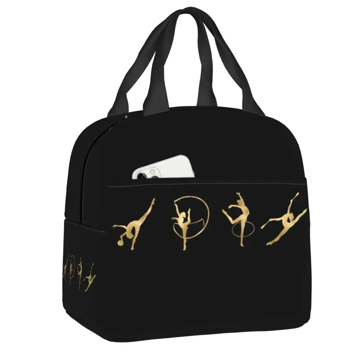 

Custom Rhythmic Gymnastics Gold LIne Thermal Insulated Lunch Bag Women Portable Lunch Tote for School Multifunction Food Box