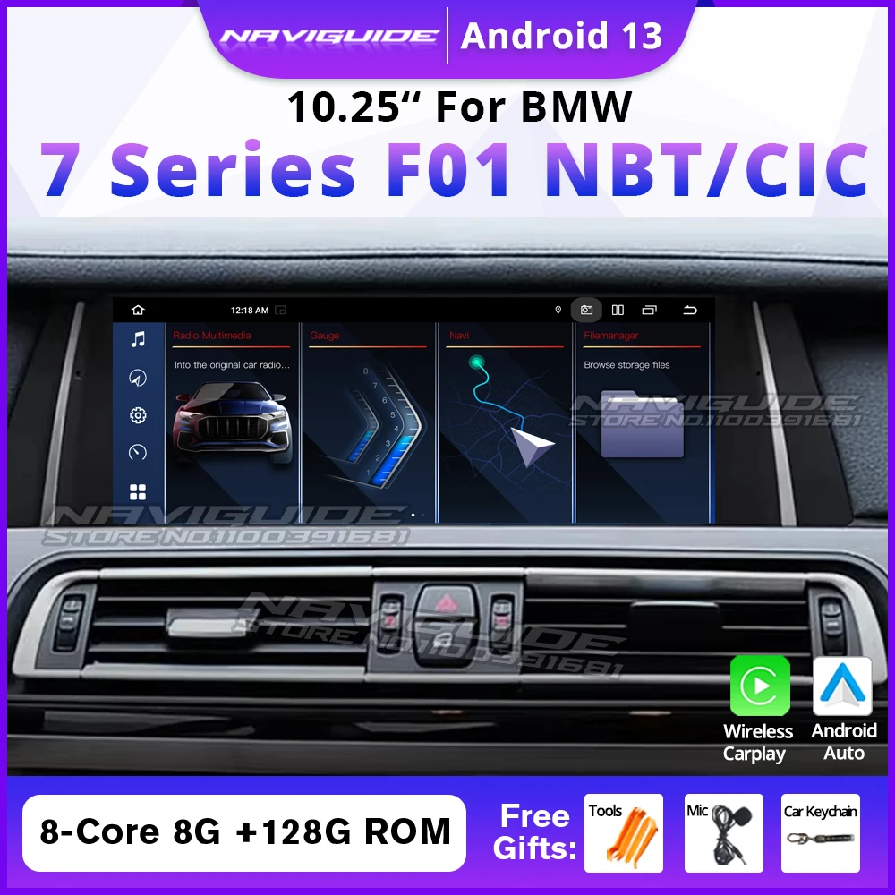 NAVIGUIDE 10.25 Inch Car Android 14 Radio For BMW 7 Series F01 2009-2017 CIC NBT CarPlay Multimedia Stereo Player Navi Wifi GPS