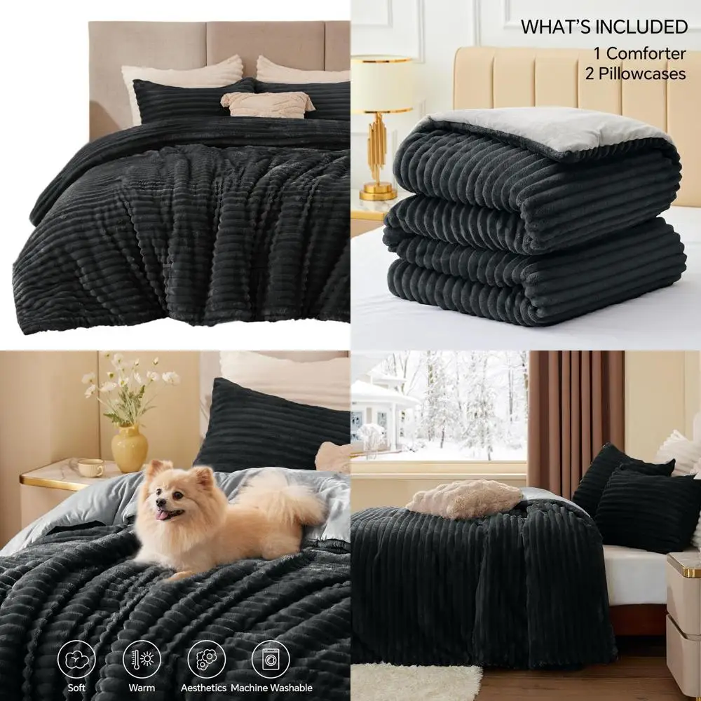 

Ультрамягкий и уютный комплект одеял Black California King — роскошное плюшевое постельное белье с двумя наволочками на зиму