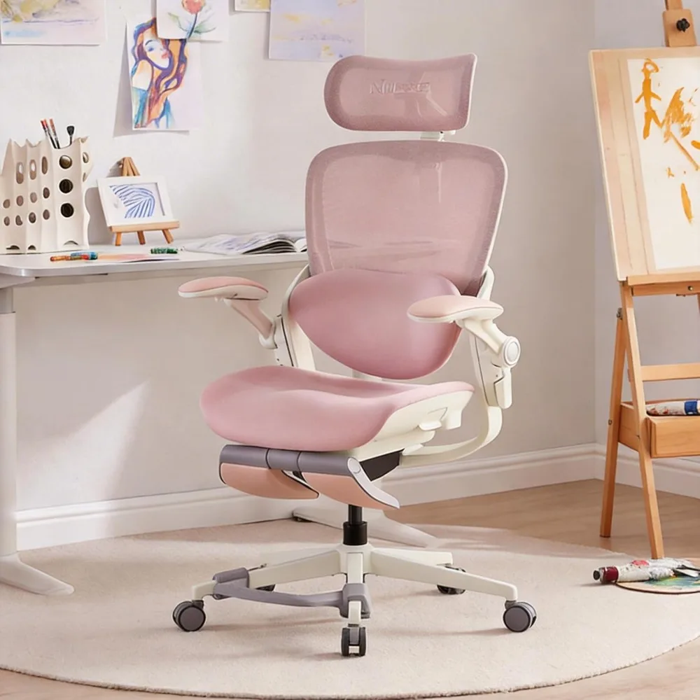 

Ergonomic Office Chair for Women, with 3D Lumbar Support, 4D Headrest, 90° Flip-Up Arms, 135° Recline Mesh Computer Chair
