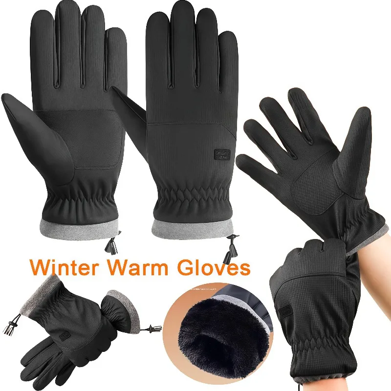 Winter Warm Gloves for Men Outdoor Cycling Gloves Sports Running Motorcycle Ski Touch Screen Fleece Gloves Non-slip Full Fingers