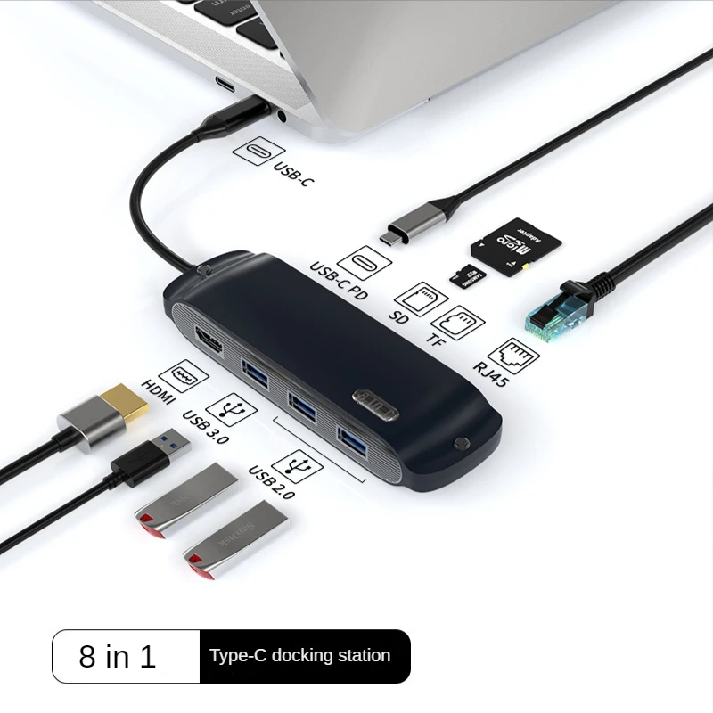 

New Type-c Docking Station Usb Hub USB3.0 Laptop 8-in-1 Docking Station For Xiaomi Lenovo Macbook Usb Hub Computer Accessories