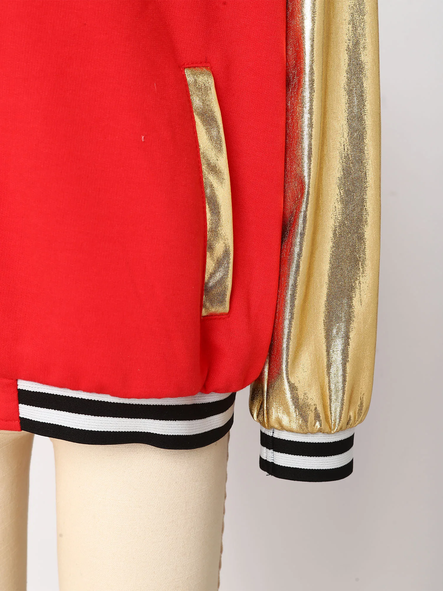 Kid Boys Girls Street Modern Dance Baseball Jacket Metallic Long Sleeve Bomber Jacket Performance Outerwear for Dance Stage Show view 4