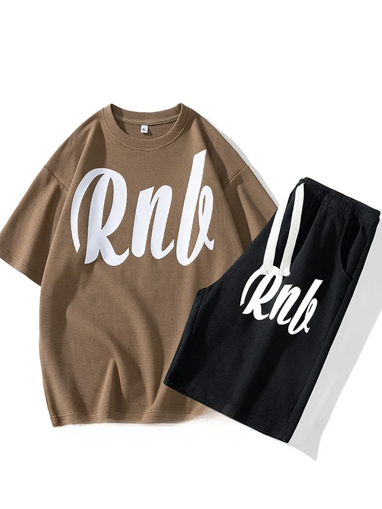 

Летний тонкий повседневный спортивный комплект для мужчин: футболка с коротким рукавом и шорты, двухкомпонентный костюм из легкого дышащего полиэфирного волокна