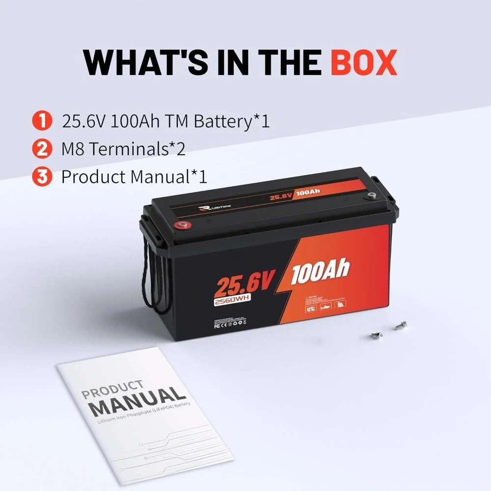Batteria LiFePO4 a ciclo profondo 24 V 100 Ah 2,56 kW con autonomia più lunga, BMS 100 A integrato, da 4000 a 15000 cicli, potenza di carico massima 2,56 kW