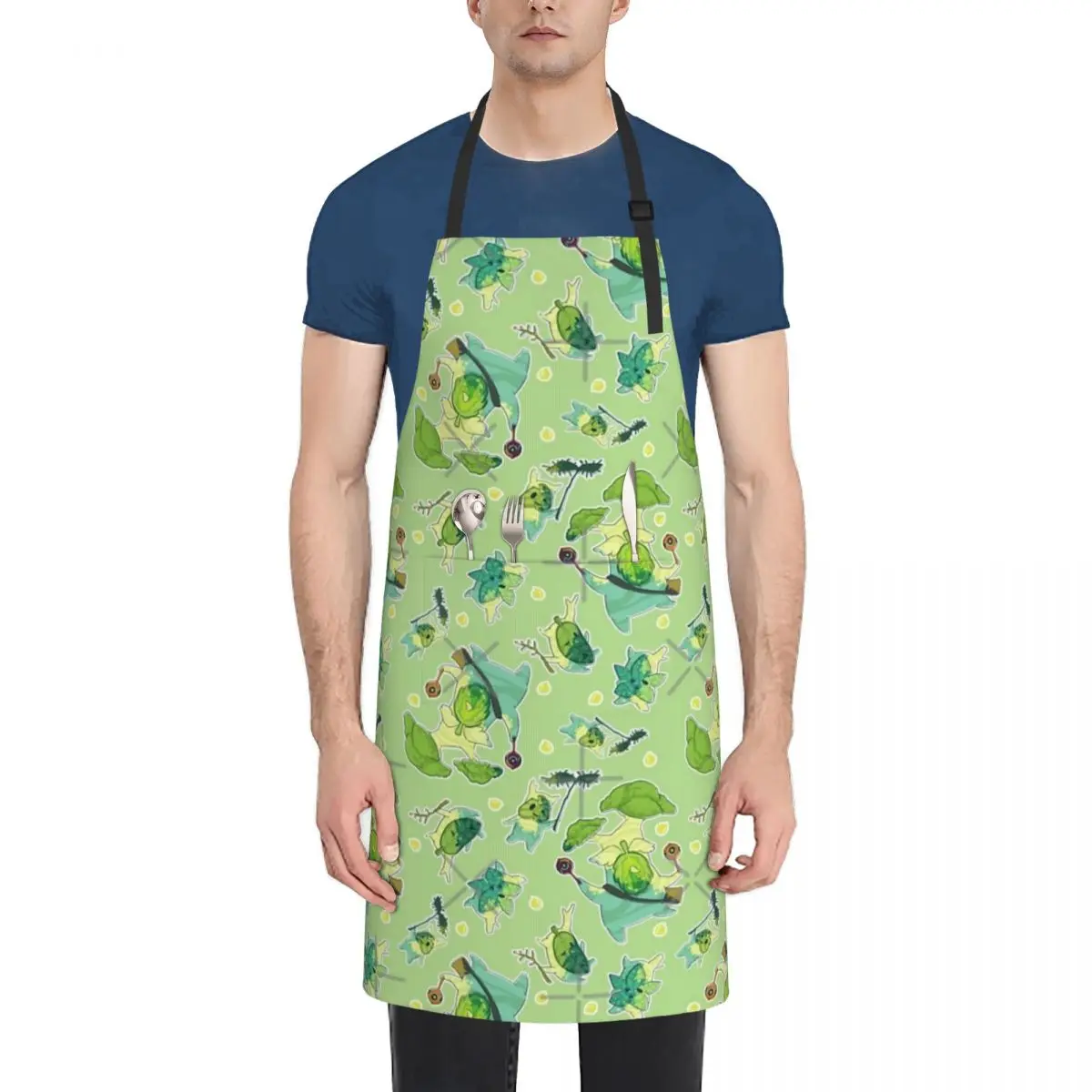 

Korok Pattern Waterproof Kitchen Apron For Women/Men With Pockets Work Restaurant Shop Waiter Work Uniform