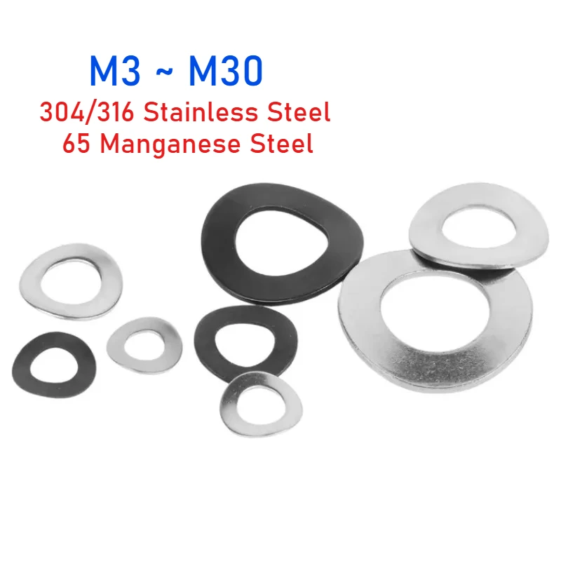 

5-200pcs M3~M30 304/316 Stainless Steel / 65 Manganese Steel GB955 Curved Washer Wave Spring Washers