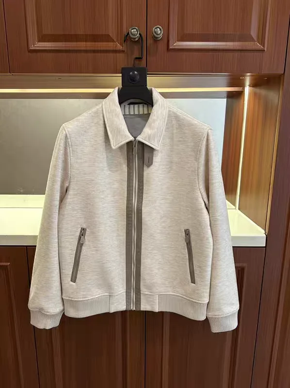Italian Style Luxury Men's Wool Blend Jacket And Casual Pants Two-Piece Set with Turn-down Collar for Autumn Season