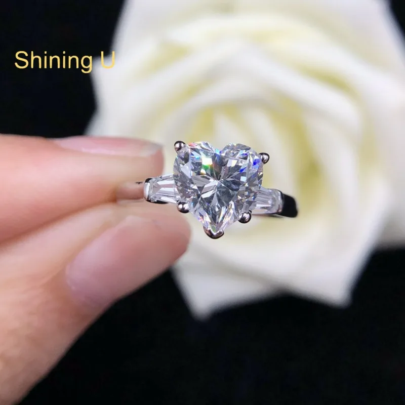 

Shining U 925 Sterling Silver 2CT Heart High Carbon Dimond Gems Ring for Women Fine Jewelry Engagement Wedding