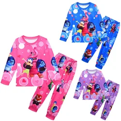 2024 Inside Out 2 Costume Kids Cartoon Joy Pajama Sets Baby Girls Long Sleeve Tops Pants Set Teenager Boys Sleepwear Homewear