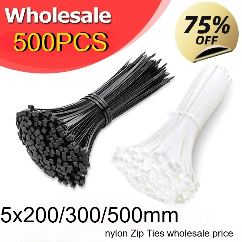 100-500Pcs Zip Ties Self-locking Cord Ties Straps Adjustable Cables Fastening Ring Home Wire Ties Office Ties Nylon Cable Ties