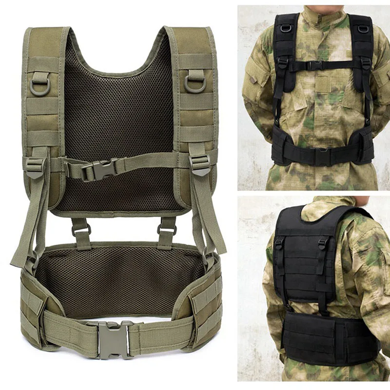 Tactical Belt Miliatry Combat Suspender Waist Belt Gear Molle Chest Rig Vest Outdoor Hunting War Battle Heavy Duty Waist Support