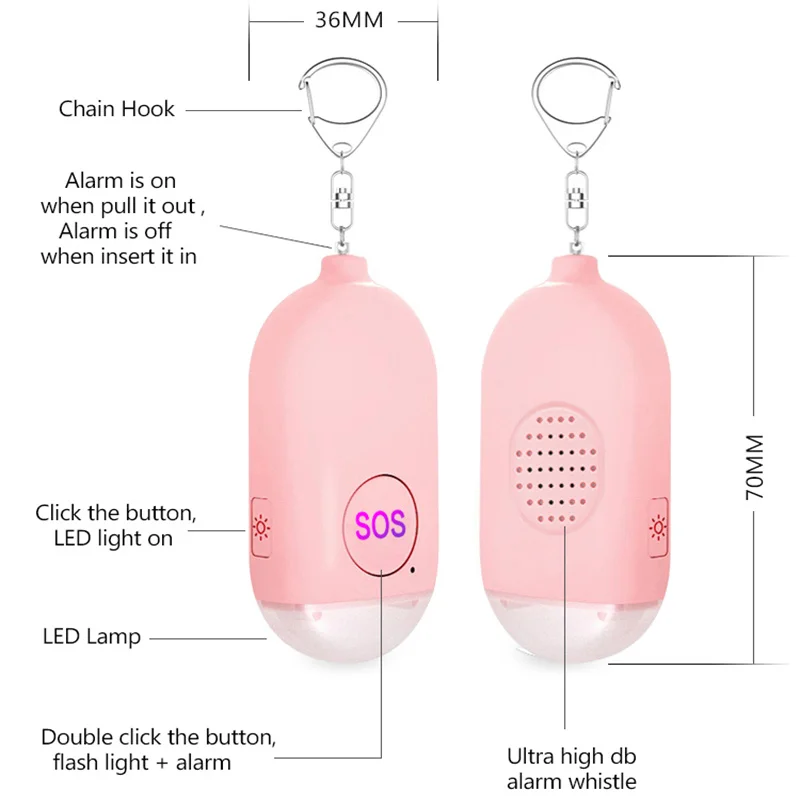 130db Self Defense Alarm Keychain Girl Women Security Protection Alert Strong Emergency Alarm Personal Safety Supplies For Bag