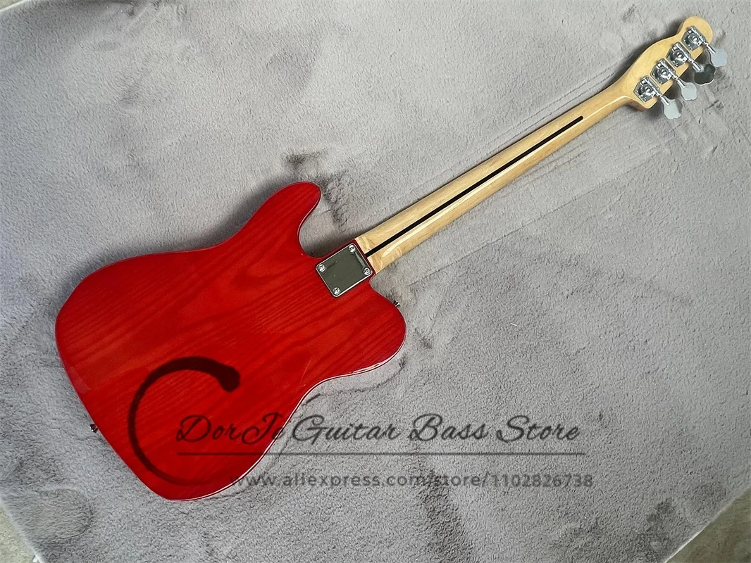 4 String Bass Guitar Cherry Sunset Bass Semi-hollow Ash Body Maple Neck Fixed Bridge White Pickup Guard