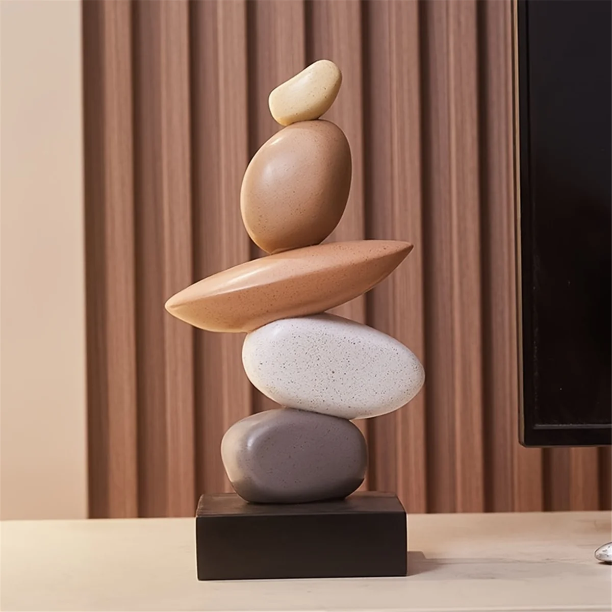 Modern Resin Stacked Stones Sculpture - Abstract Balanced Rock Art for Various Room Types, Decorative Tabletop Accent SQ