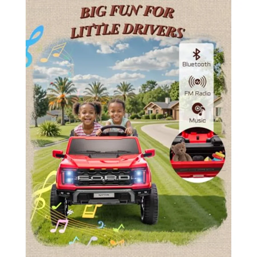 24V 2人乗り子供用乗用玩具、ライセンス取得済みのフォードF-150ラプター子供用電動車両、リモコン、パワーペダル、耐久性付き
