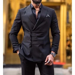 Black Men Suits Fashion Peak Lapel Business Casual Outfits Wedding Groom Tuxedo 2 Piece Blazer with Pants