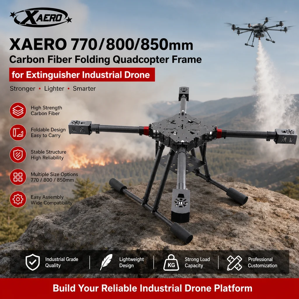XAERO 770 800 850mm Carbon Fiber Folding Quadcopter Frame for Extinguisher Industrial Drone