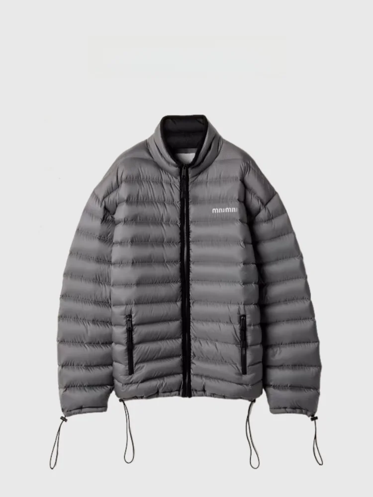 Lotton High-Defn Autumn Winter New Sle Embroidered Letter Logo Zipper Bright Surface down Jaet Stand Collar Women