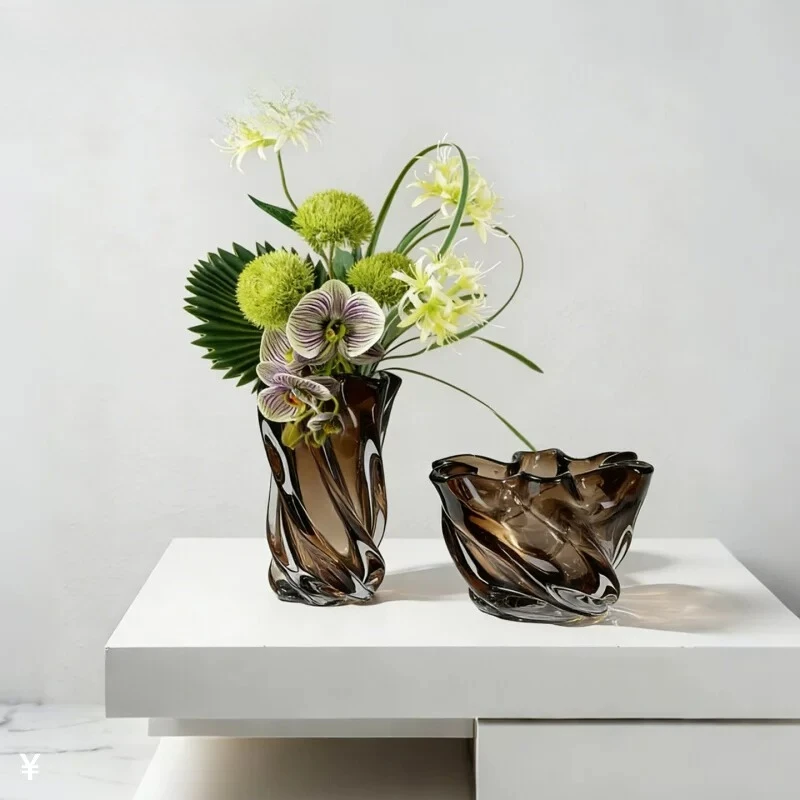 Light luxury creative glass flower ware living room flower arrangement model room dining table vase entrance ornament