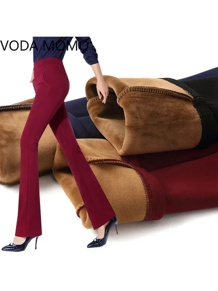 Pantaloni invernali da donna caldi a gamba larga Pantaloni spessi in velluto Vita alta Elastico Pantaloni svasati elasticizzati per madre di mezza età vestiti 5XL