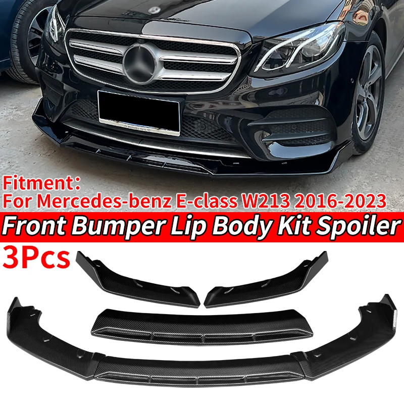 Car Front Bumper Lip Body Kit Chin Spoiler Diffuser Guard Carbon Look Accessories ABS For Mercedes-benz E-class W213 2016-2023